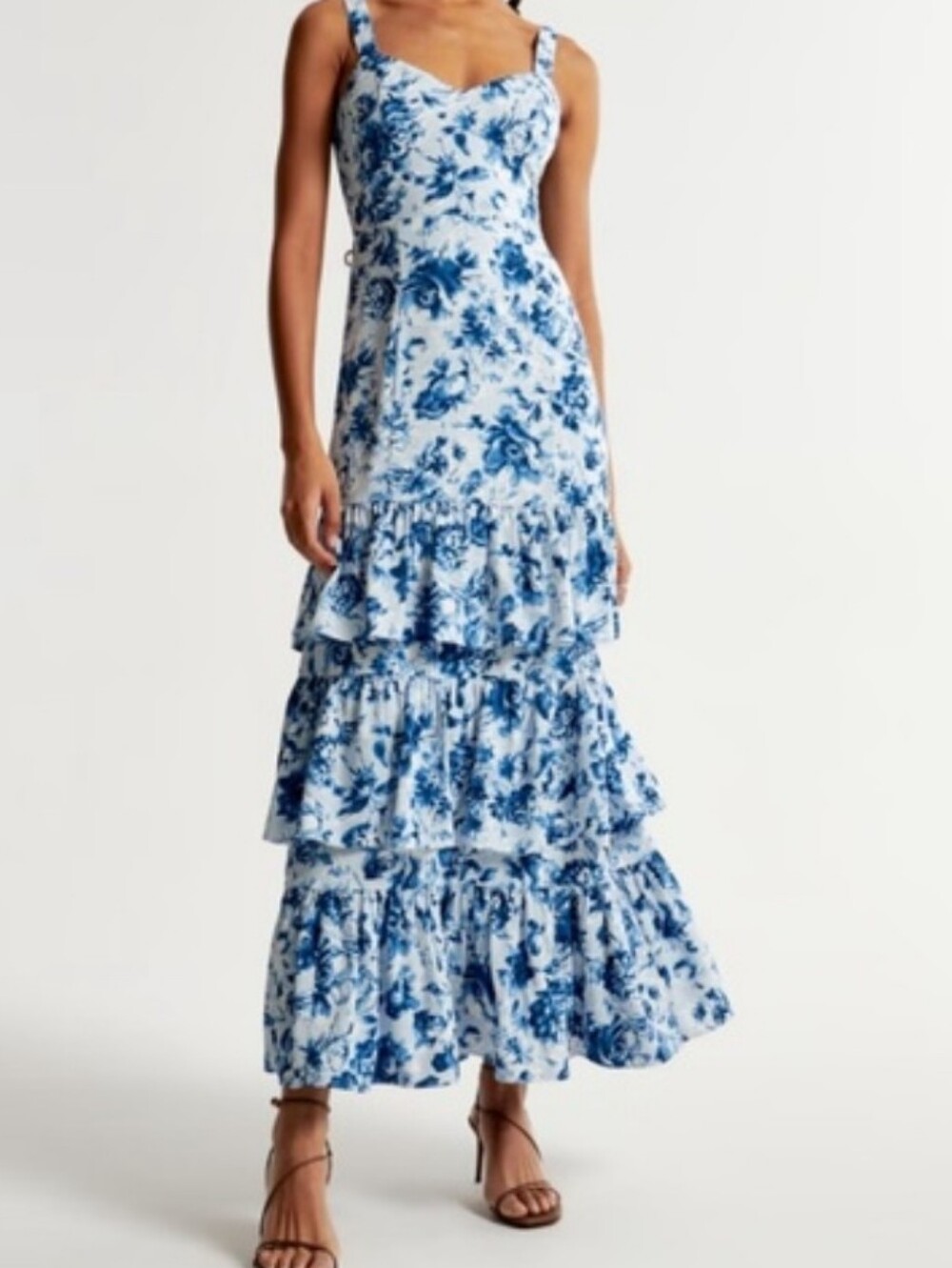 Abercrombie & Fitch Drama Blue White Floral Tiered Maxi Dress Size S